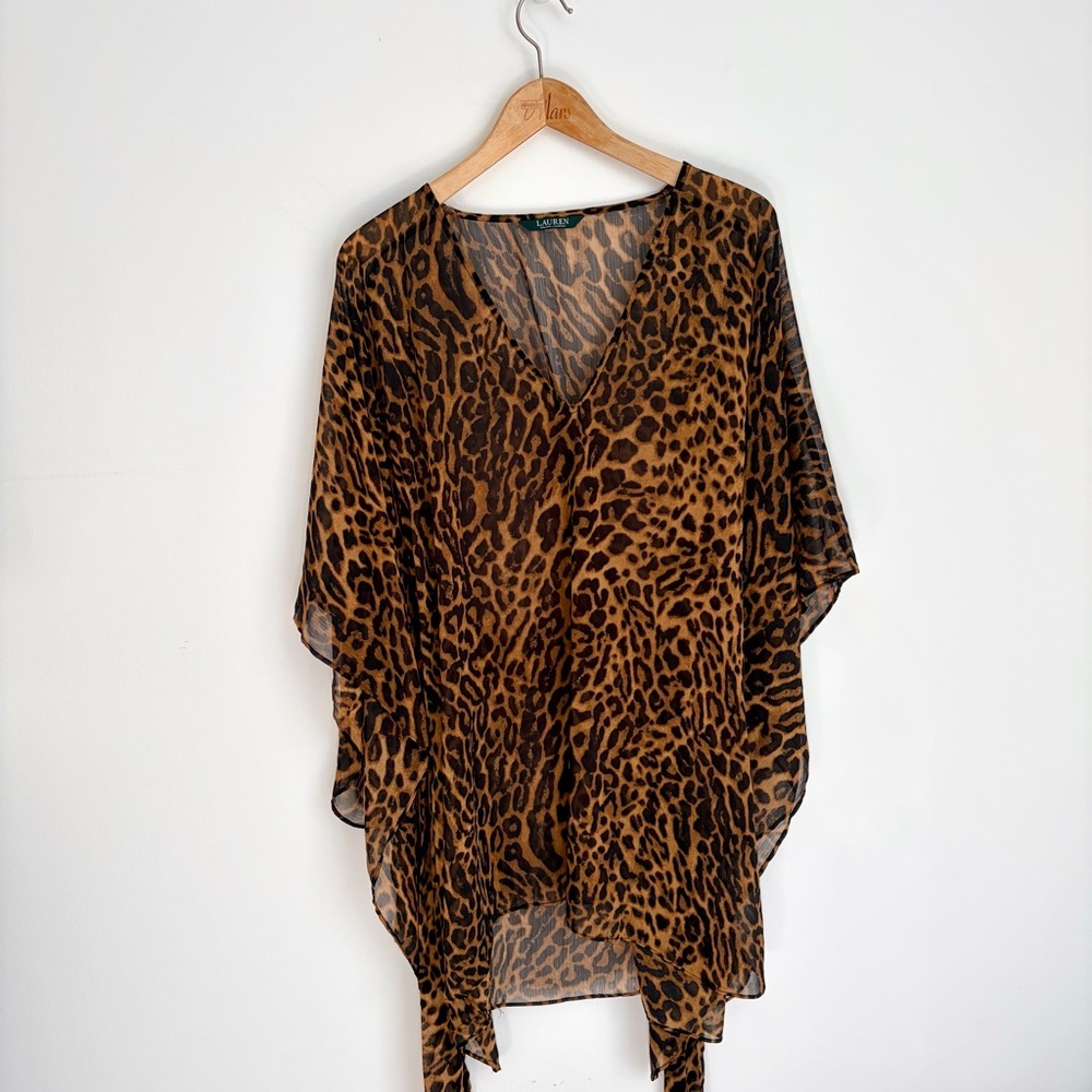 Ralph Lauren Leopard Print Swim Cover Up - Belted - Size L - Picture 3 of 5